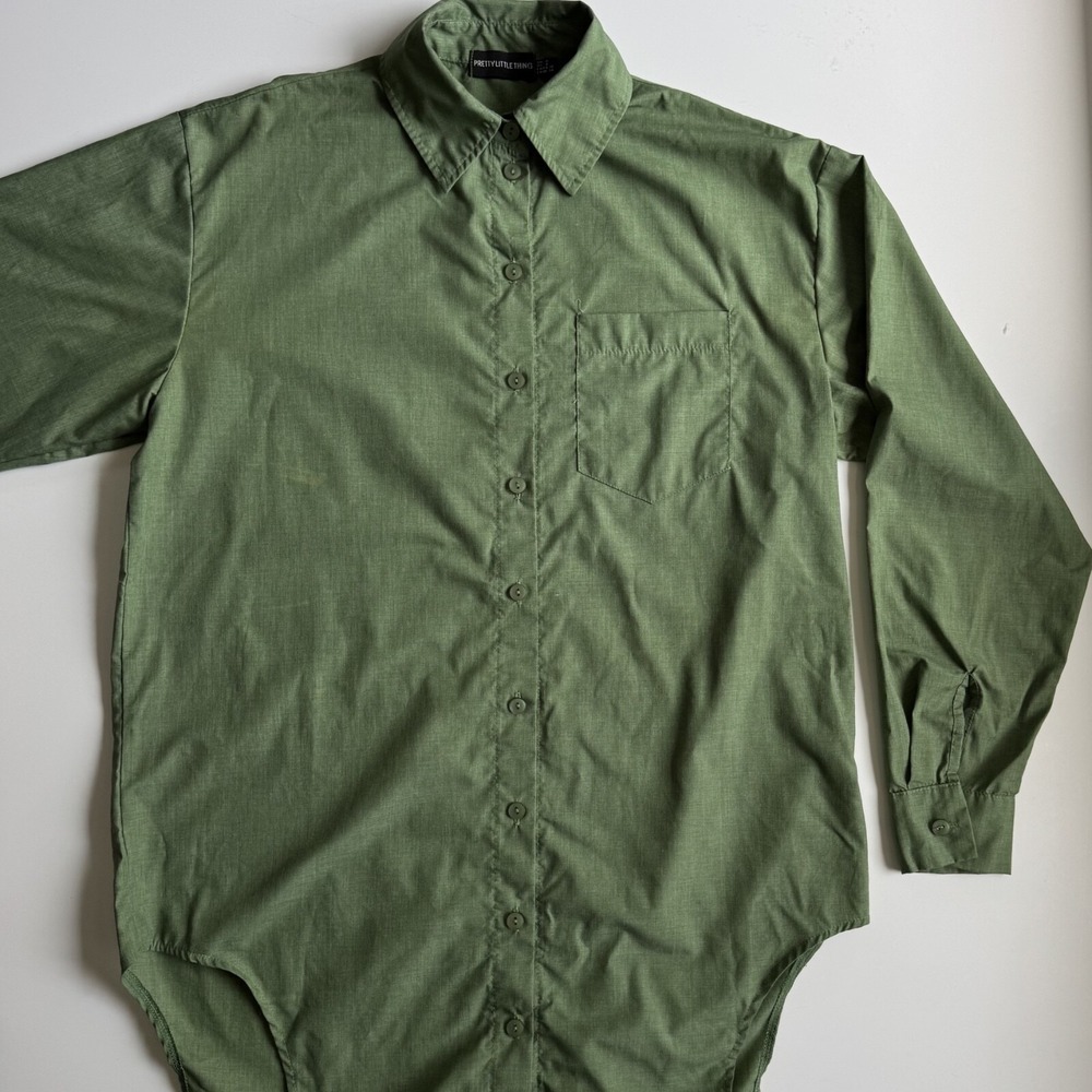 PRETTY LITTLE THING Oversized Button Up L/S Shirt Womens‎ 4 Green